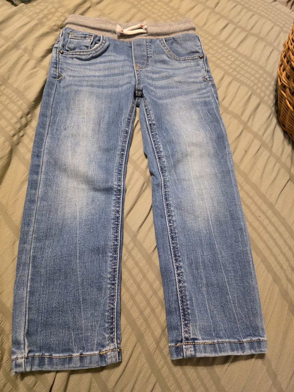 Cat & Jack Light Blue Straight-Leg Jeans with Grey Elastic Waist